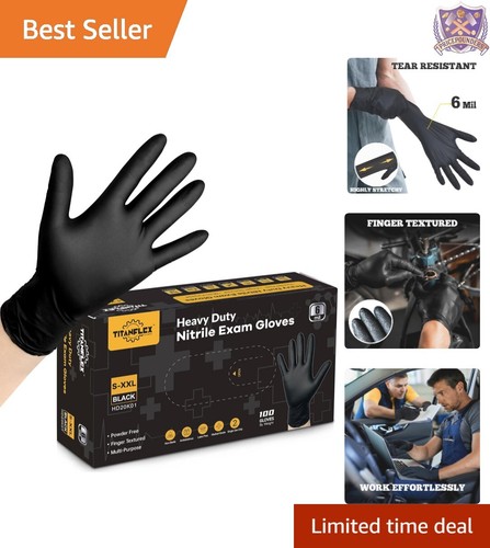 Disposable Nitrile Gloves 6-Mil Black Heavy Duty Latex Free Food Medical Use