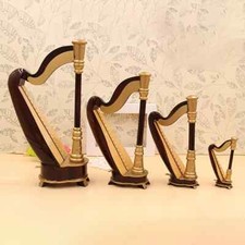 Miniature Wooden Harp Model Mini Huff Instrument 1/12 Doll House Decorative Gift