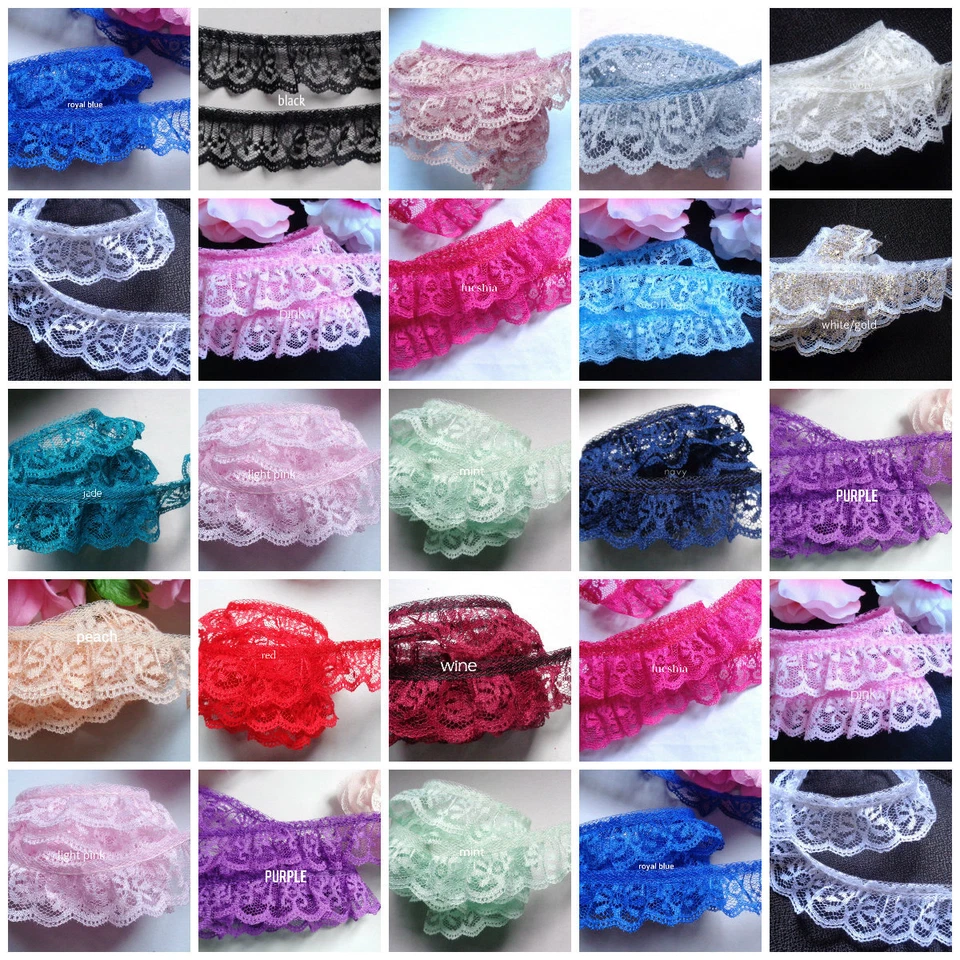 Ruffle Lace Trim 1 inch wide select color price per yard - Image 3 of 3