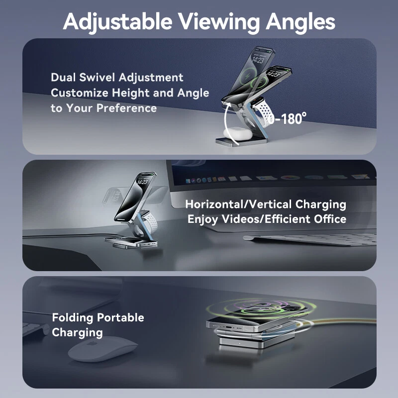 3 in 1 15W Magnetic Wireless Charger Fast Holder For iPhone 16 15 14 13 Airpods - Image 3 of 4