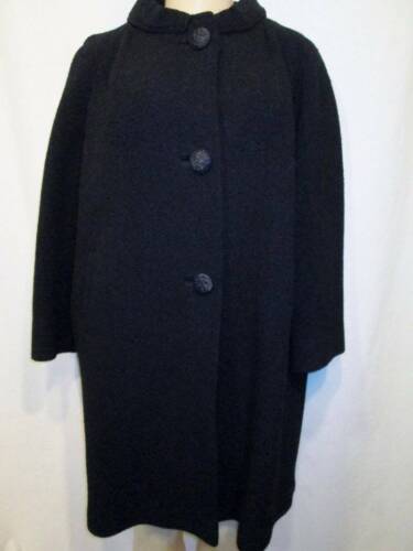 Vintage 60s Stevens Hockanum TOPAZ Black Swing Coat Full Length Satin Lined M L - Afbeelding 1 van 12