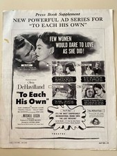 To Each His Own Advertising Supplement 1946 Olivia De Havilland, Mary Anderson