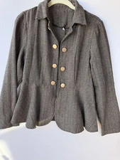 Womens Long Sleeve Striped Blazer Jacket Open Front Button DownRuffle Work sz M