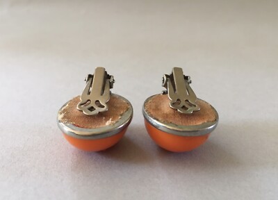 Paire De Clips D'oreilles Vintage Cabochon Orange – Années 80 – Occasion Rétro