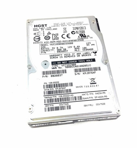 Netapp X423A-R5 900GB 2.5" 10K SAS 108-00222 00V7528 HUC109090CSS600