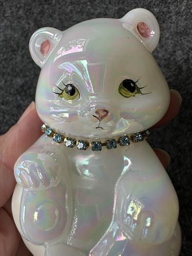 Fenton Opaleszenzperle handbemalt Teddybär aquablau Strasshalsband - Bild 19 von 24