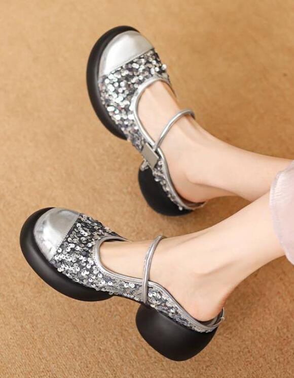 PANTOFOLA D’ORO Scarpe ciabatte donna sexy moda punta tonda paillettes pelle slip on tacco a blocco