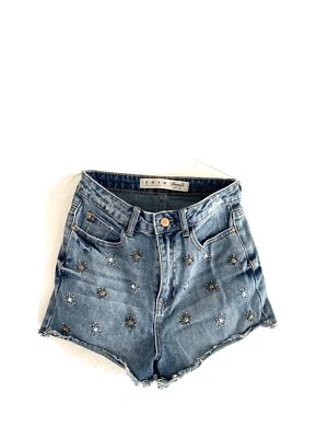Short jean vintage taille haute denim 36 S 8 rivets bleu clair - Photo 1/3