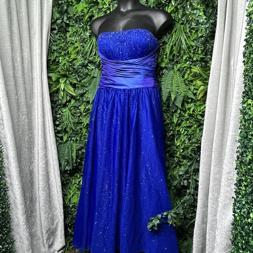 Y2K VTG JUMP APPAREL Dress Women 17/18 Blue Glitter Beaded Ball Gown Fairy 2577 - Image 1