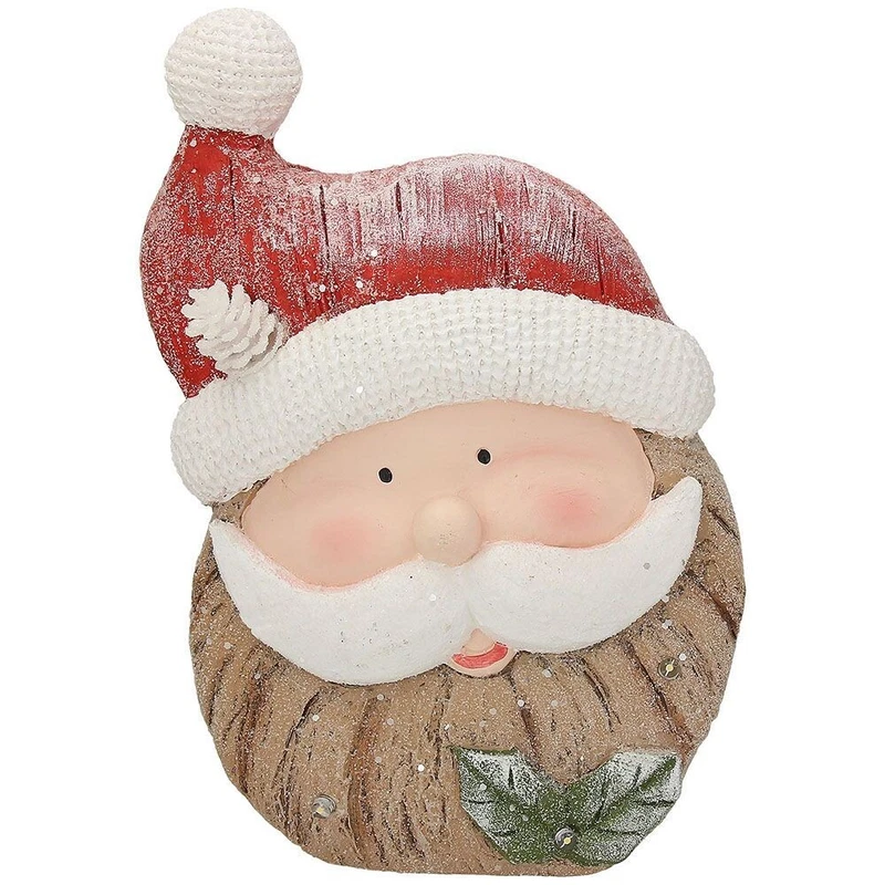 Babbo Natale Statua Decorazione Natalizia 35 cm Addobbo LED con Agrifoglio, fotografia 5 di 10