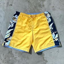 Speedo Yellow Hibiscus Floral Board Shorts Swim Trunks Retro Skater Large