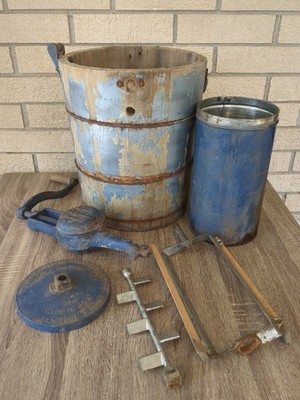 RARE 6 QT White Mountain Ice Cream Freezer Maker Hand Crank Blue 1920s? READ