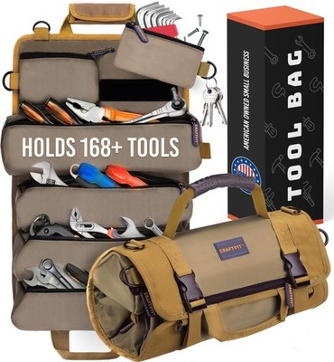 Roll Up Tool Bag Organizer 7 Pouches 3 Detachable 1680D Waterproof Carrier