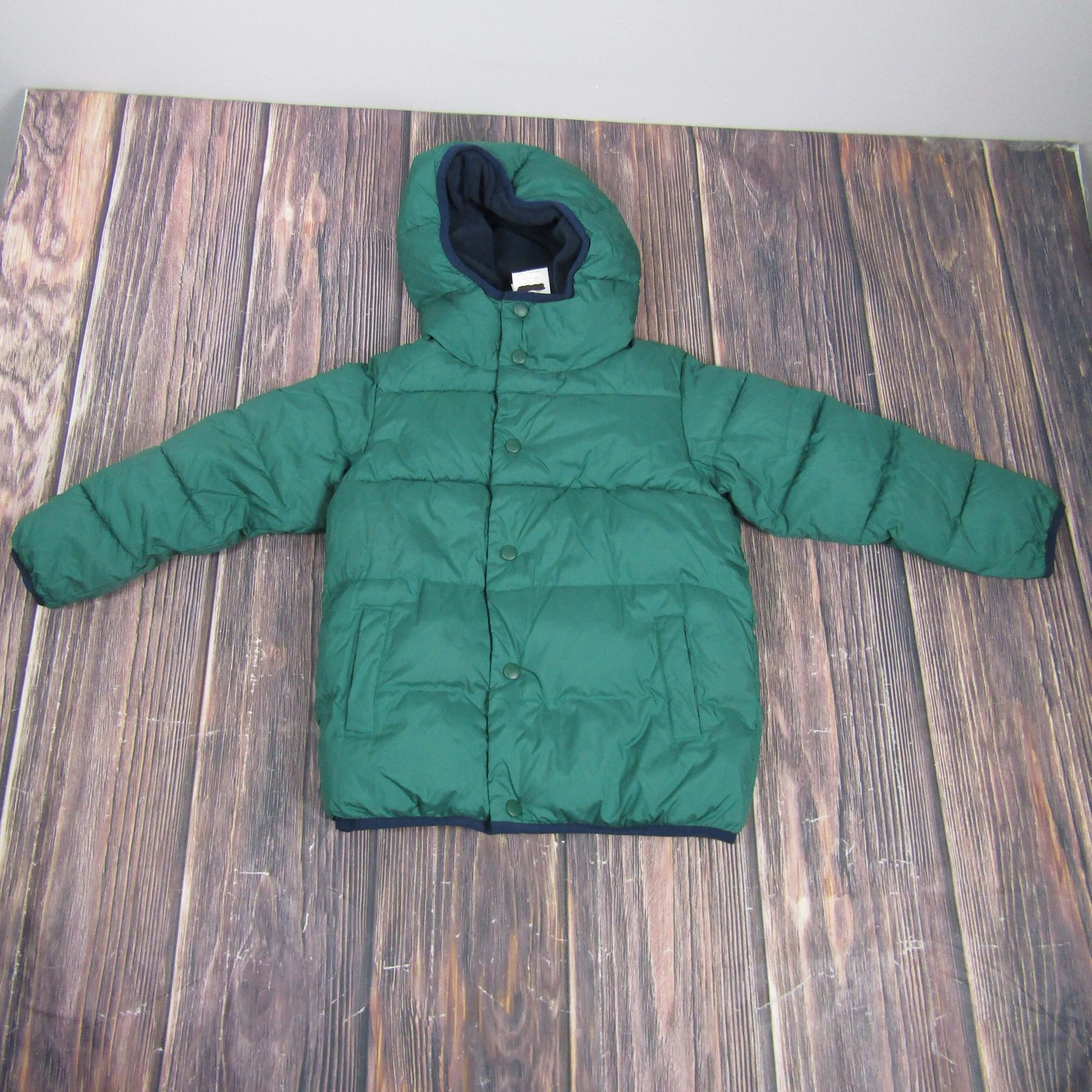 Crewcuts Jacket Boys XS Green Hooded Puffer Recycled Polyester Winter Coat Warm
