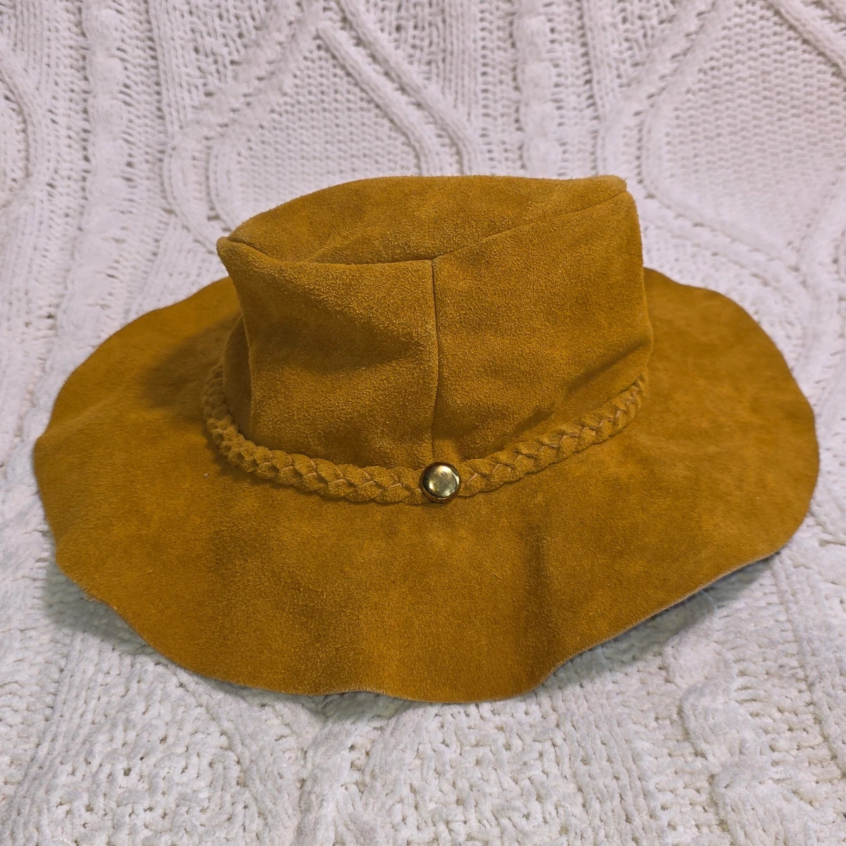 VTG Bert Kraus Suede‎ Floppy Boonie Hat Leather Braided Tassel Western Festival Suede Brown Hats for Women for sale | eBay main image 4