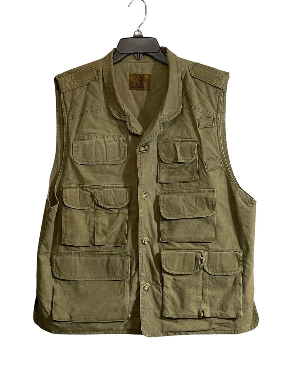 Vtg RedHead Vest Large Tall Canvas Cargo Safari Utility Hunting Hiking Tactical