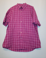 Van Heusen Mens Sz XL 17 - 17 Pink Plaid Button Front Short Sleeve Shirt