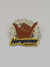 Hangloose Hawaii Travel Souvenir Lapel Pin Shaka Hand Signal Sign in a Lei