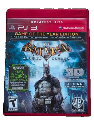 BATMAN : ARKHAM ASYLUM (PS3) DISC + CVR ART + MANUAL - NO CASE - VERY GOOD