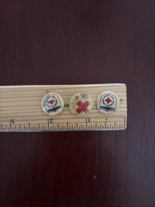 Red Cross 3 Small Pinback Button Pin Badge 1/2" Medical Aid Antique Vtg