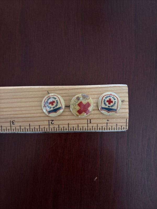Red Cross 3 Small Pinback Button Pin Badge 1/2" Medical Aid Antique Vtg