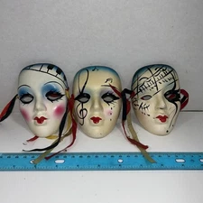 Vintage Mini Mardi Gras Clay Art Porcelain Mask/Music/notes
