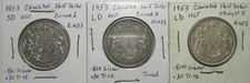 1953 Canada Half dollar Lot of 3 Different Varieties 50 Cents .800 Silver .9 ASW