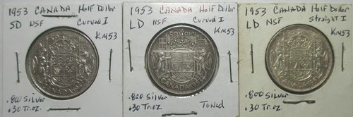 1953 Canada Half dollar Lot of 3 Different Varieties 50 Cents .800 Silver .9 ASW