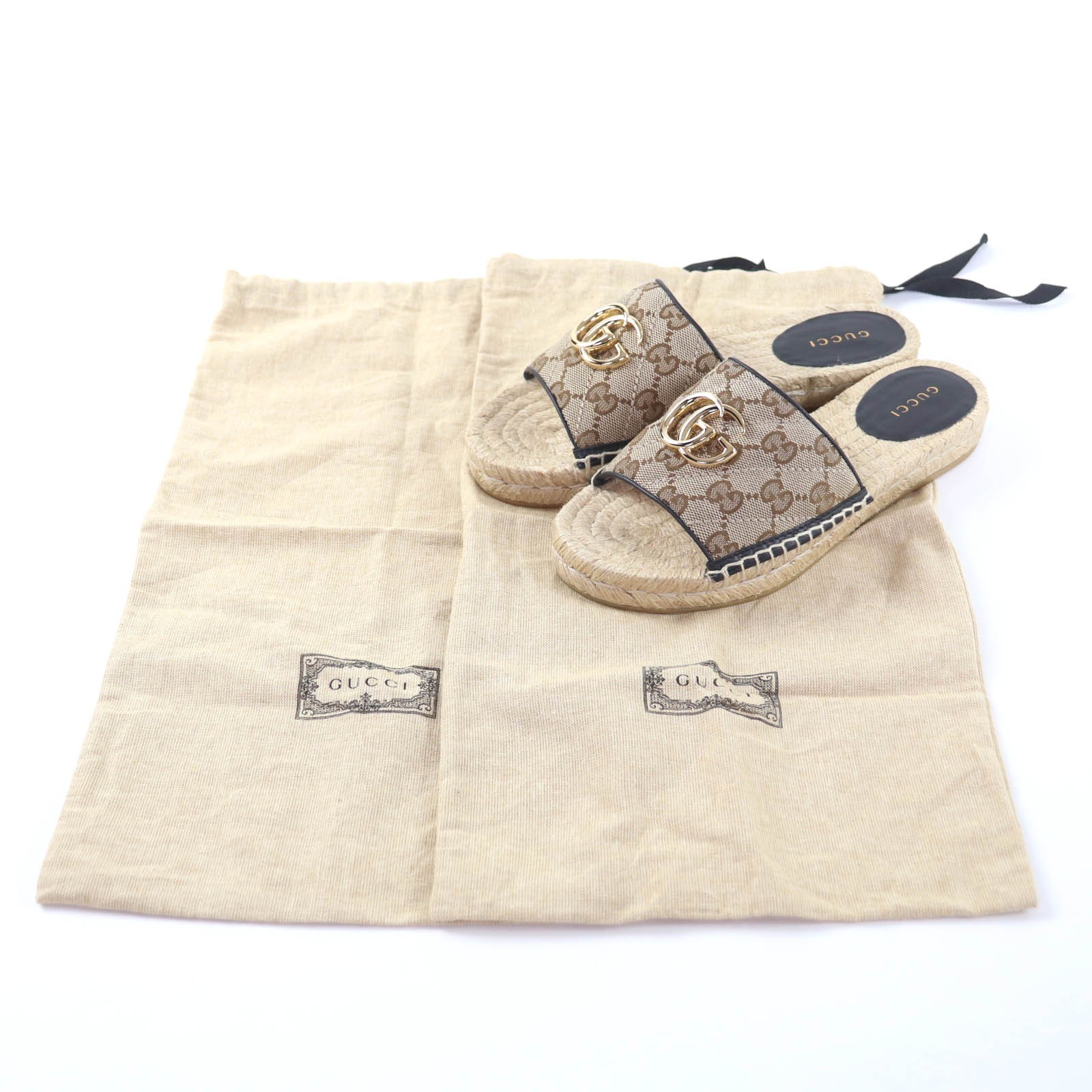 GUCCI 620120 GG Canvas GG Marmont Espadrille Sandals Beige GHardware 35 Made in thumbnail 2