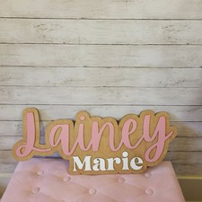 Custom Large Wooden Name Sign Pink White Nursery Wall Decor Lainey Marie 30x12