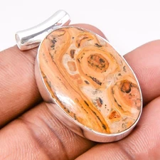 Poppy Jasper Gemstone 925 Sterling Silver Handmade Pendant 1.5" T5