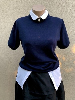Women Peter Hahn Sweater Navy Wool 40 / L / 48 #C8VO