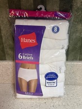 2009 HANES WHITE COTTON BRIEFS Panties TAGLESS 6 PACK WOMEN'S 8