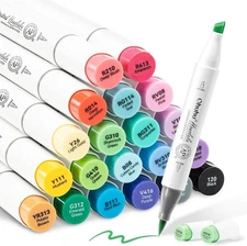 Ohuhu 24 Basic Colors Alcohol Markers Brush & Chisel Double Tipped  w/ 1 Blender
