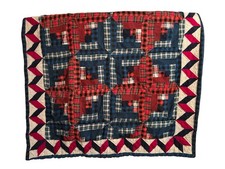 Vintage Hand Stiched Flannel Plaid Lap Quilt Wall Hanging Cabin Prairie Braid