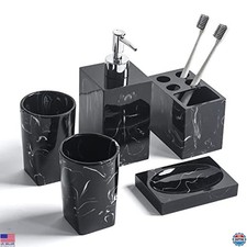 5-Piece Marble Bathroom Accessory Set - Soap Dispenser, Toothbrush Holder,