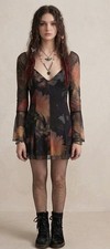 Urban Outfitters Dark Floral Mini Dress Size S Whimsigoth Fairy Grunge Sheer 