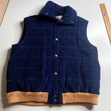 Vintage 70s Country Touch Corduroy Puffer Vest Navy Blue Plaid Lined Large