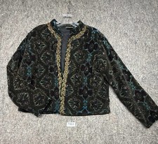 Chico  s Jacket Womens Multicolor Velour Beaded Sequin Open Front Lined Size 2