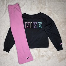 Nike Long Sleeve Tee Flare Leggings 2 Piece Set Black/Pink Girls Size 6 NWT