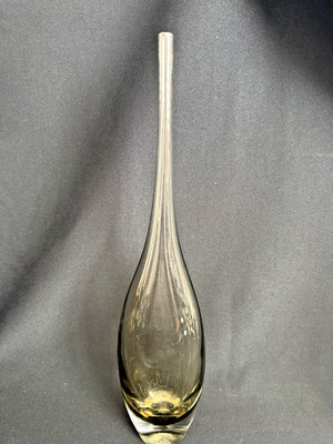 Vintage mcm BENGT ORUP Johansfors 15.5 '' Smoke Grey Teardrop Vase Signed