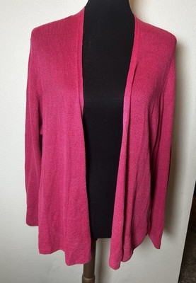 Eileen Fisher Womens 2X Plus Pink Linen Cotton Ribbed Open Front V-Neck Cardigan