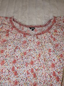 Nuon Women's Cotton Smocked Floral Short Sleeve Elastic Waist Blouse Small