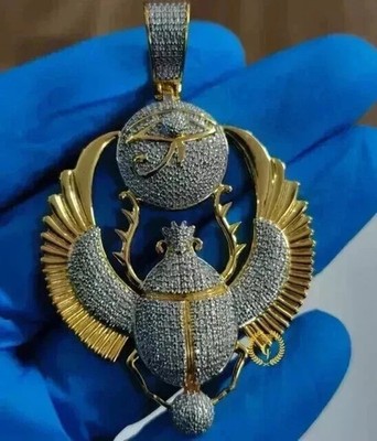 4.5Ct Round Cut Real Moissanite Men Winged Evil Pendant 14K Yellow Gold Plated