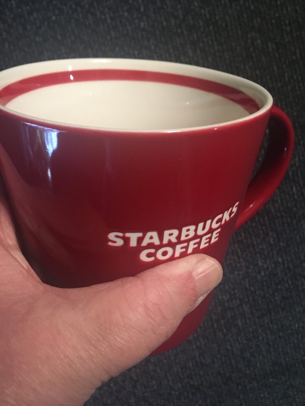 STARBUCKS MUG  RED white embossed red trim 16 Oz 2010 Collectible