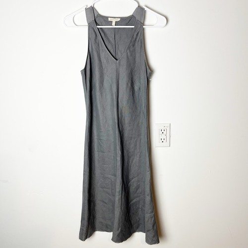 Eileen Fisher Gray Organic Linen Midi Sleeveless Dress XS Lagenlook Contemporary