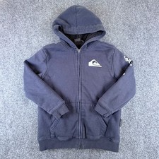 Quicksilver Hoodie Boys M 10/12 Blue Cotton Sherpa Lined Printed Logo Full Zip