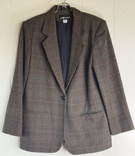 Vintage Sag Harbor Brown Plaid Button Lined Pockets Blazer Jacket Women's 14