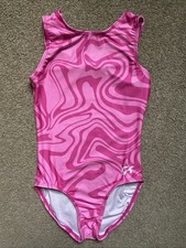Girls GK Size CM Pink Swirl Sleeveless Gymnastics Leotard