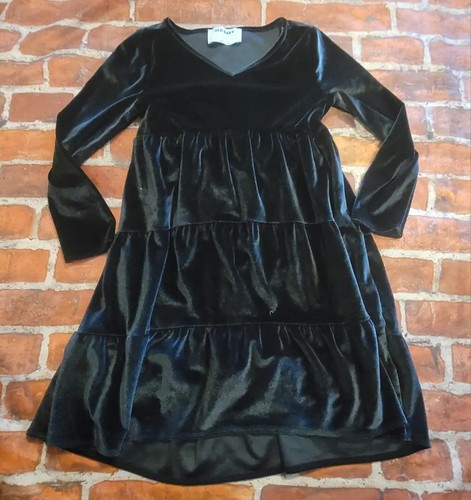 Old Navy Long Sleeve Velvet Fit & Flare black tiered stretch Dress Girls Sz 5